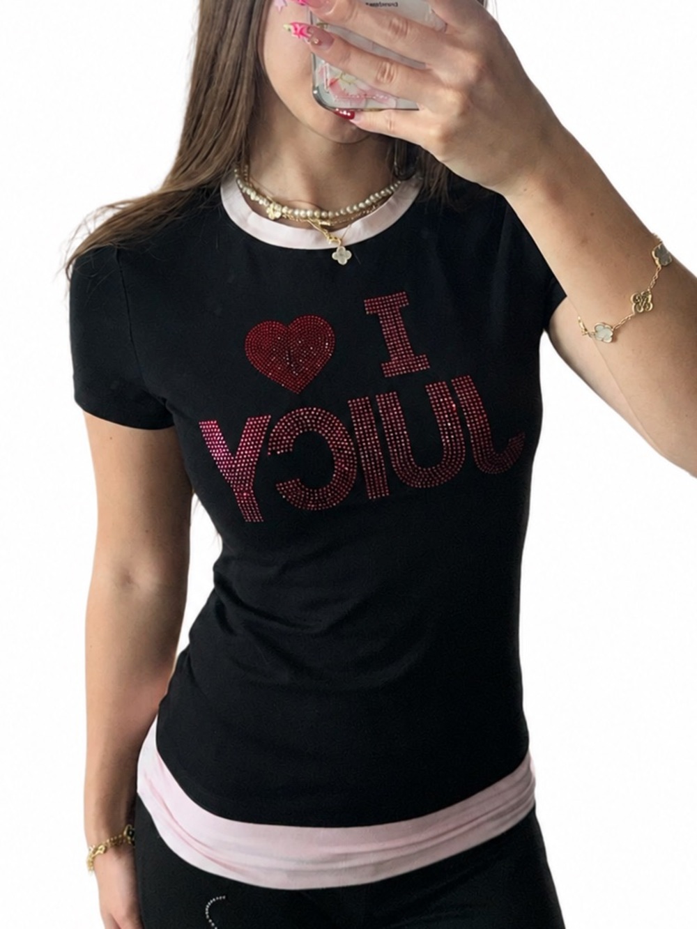 Juicy Couture Black Tee with Pink Rhinestone Logo